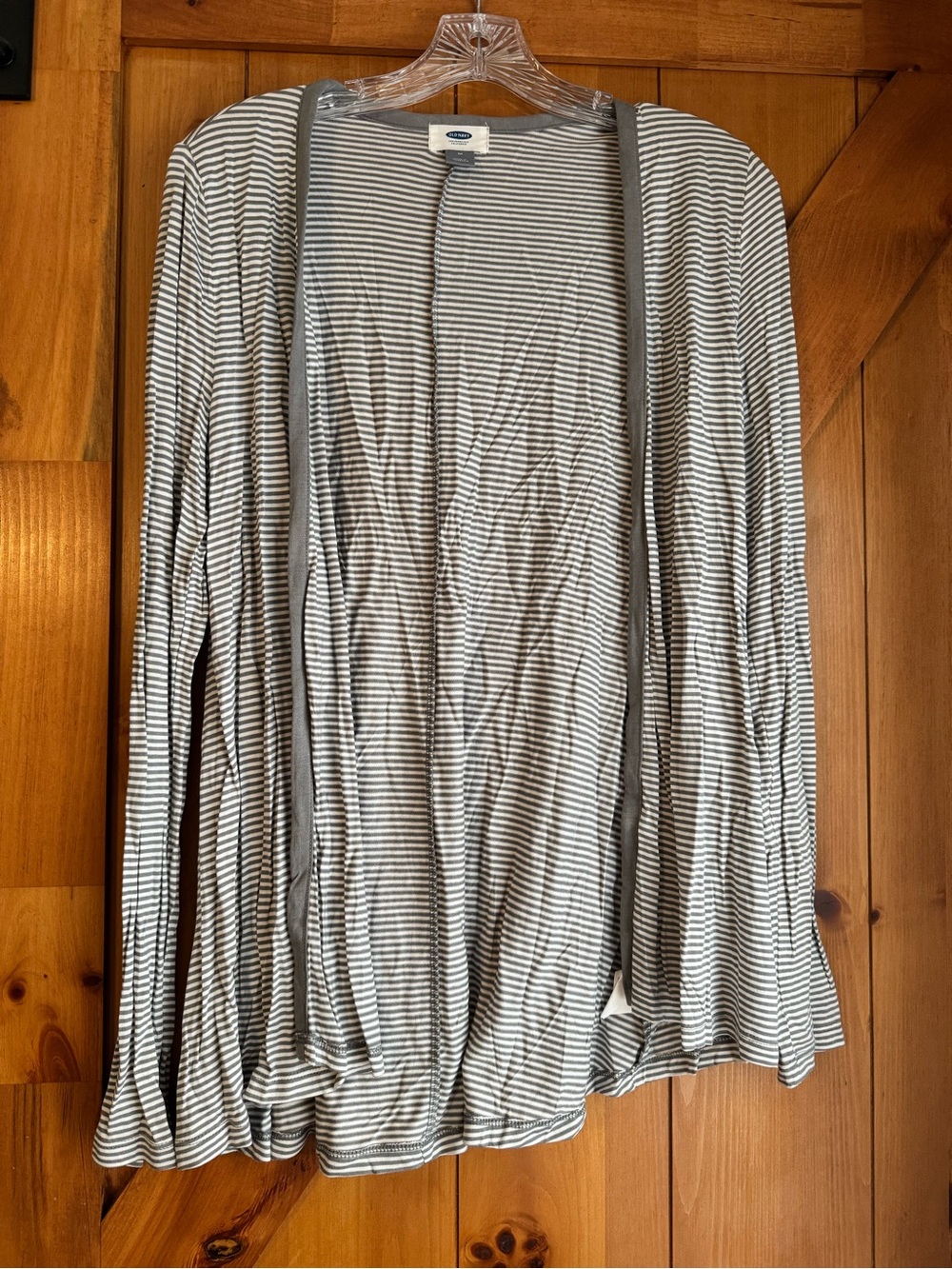 Old Navy Gray & White Striped Open Cardigan
